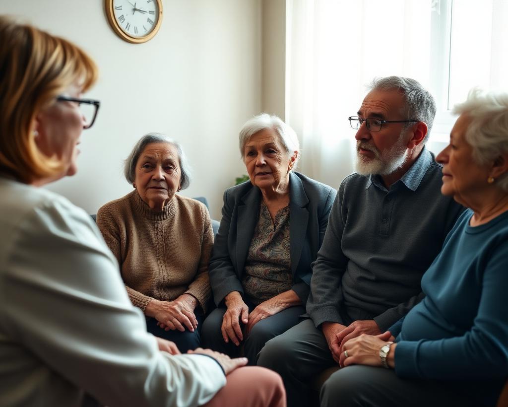 Audiologist speaking clearly with a client and their family member