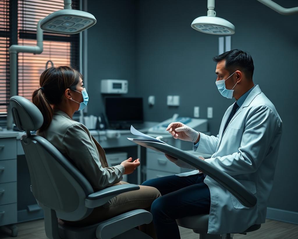 Dentist explaining a treatment plan to a patient chairside