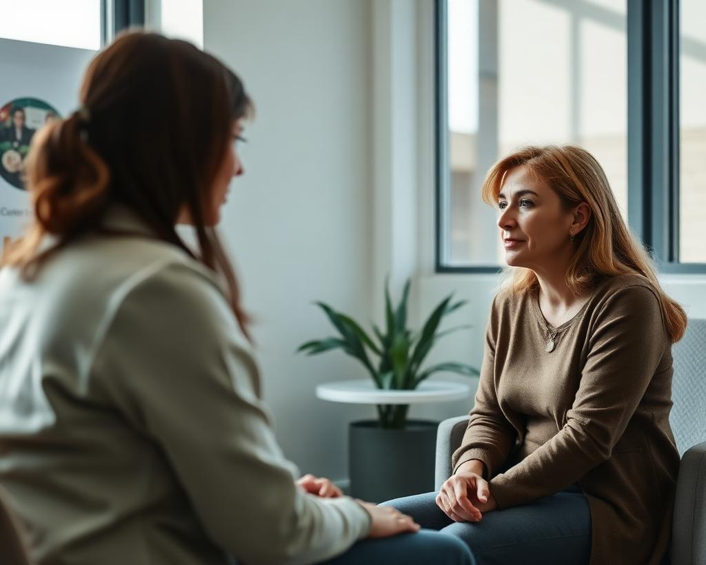 Dietitian listening to a client during a review consultation