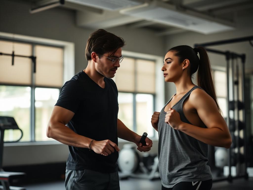 Exercise physiologist coaching a client through a supervised strength exercise