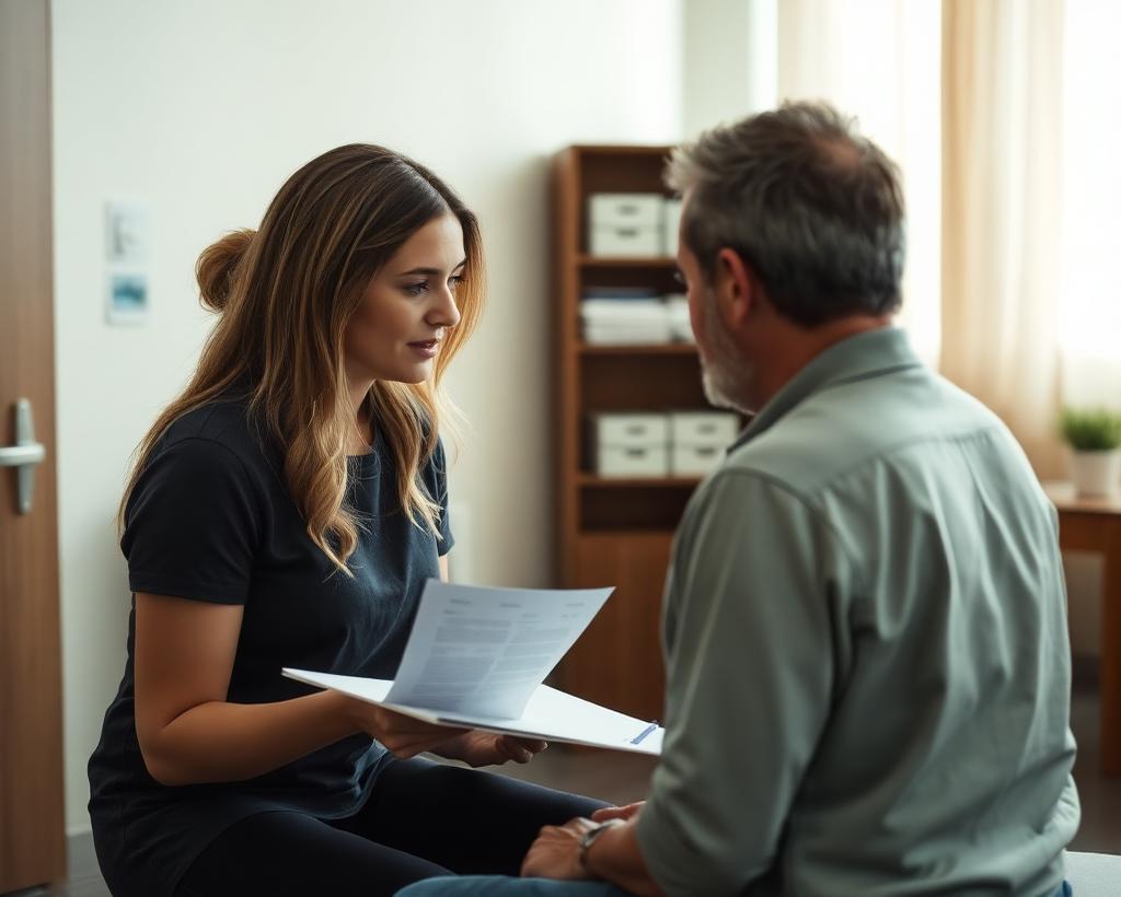 Myotherapist discussing a treatment plan with a patient