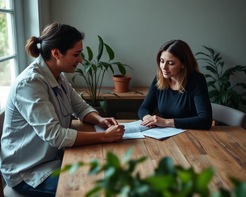Naturopath listening carefully to a client's health history