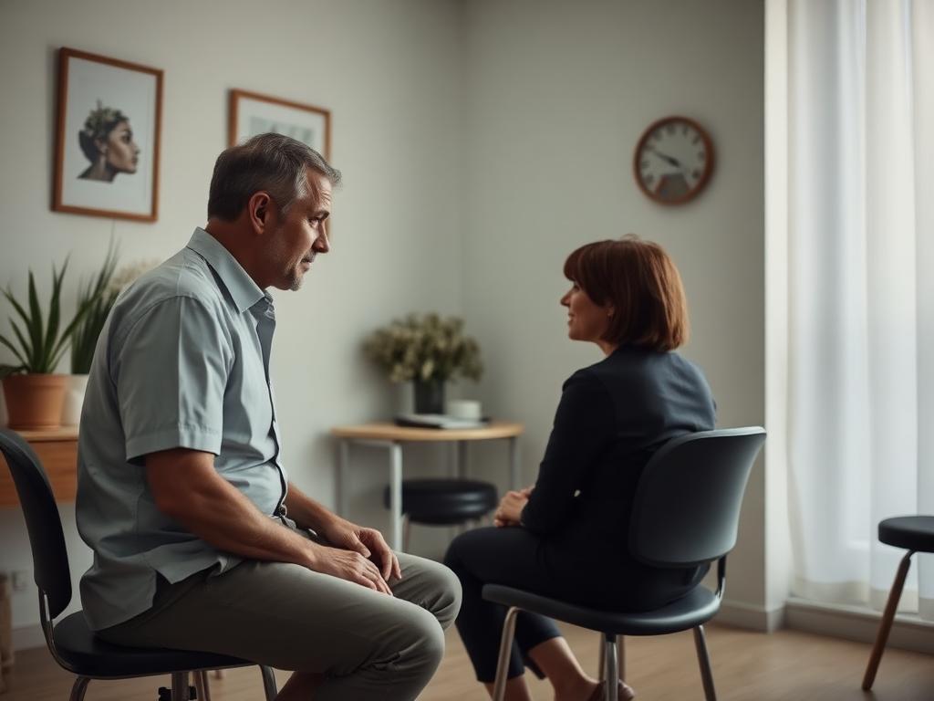 Osteopath in conversation with a patient before a hands-on treatment session