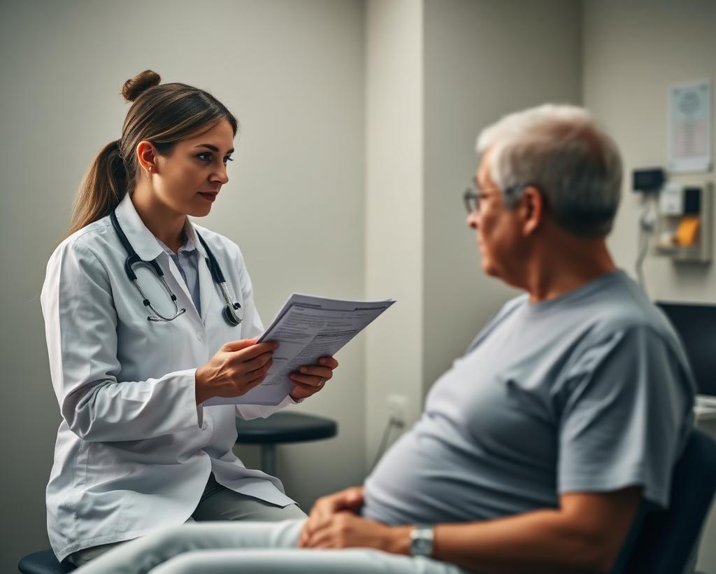 Physiotherapist explaining a rehab program to a patient