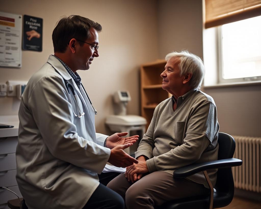 Podiatrist reassuring a patient during a consultation